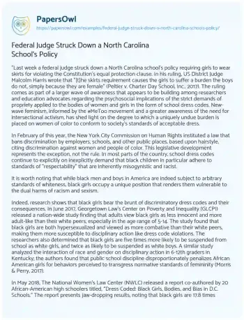 Essay on Federal Judge Struck down a North Carolina School’s Policy