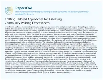 Essay on Crafting Tailored Approaches for Assessing Community Policing Effectiveness