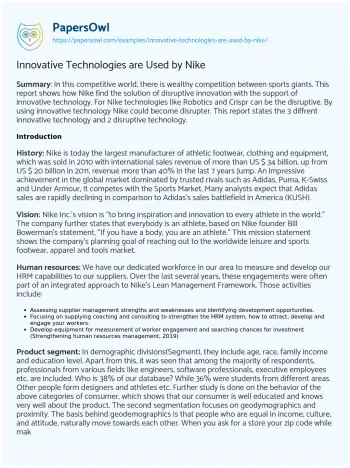 Essay on Innovative Technologies are Used by Nike