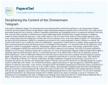 Essay on Deciphering the Content of the Zimmermann Telegram