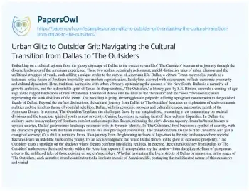 Essay on Urban Glitz to Outsider Grit: Navigating the Cultural Transition from Dallas to ‘The Outsiders