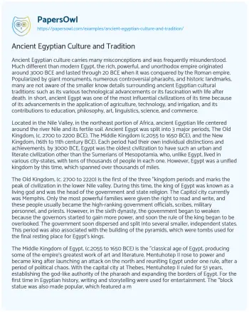 Essay on Ancient Egyptian Culture and Tradition