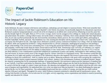 Essay on The Impact of Jackie Robinson’s Education on his Historic Legacy