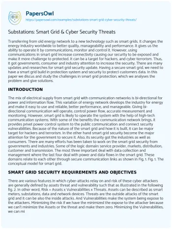 Essay on Substations: Smart Grid & Cyber Security Threats