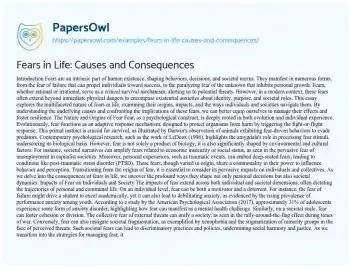 Essay on Fears in Life: Causes and Consequences