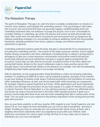 Essay on The Relaxation Therapy