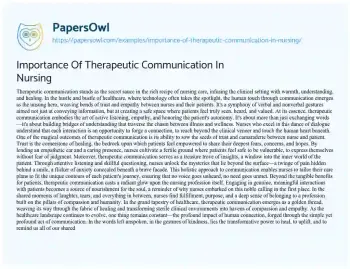 Essay on Importance of Therapeutic Communication in Nursing