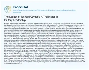 Essay on The Legacy of Richard Cavazos: a Trailblazer in Military Leadership