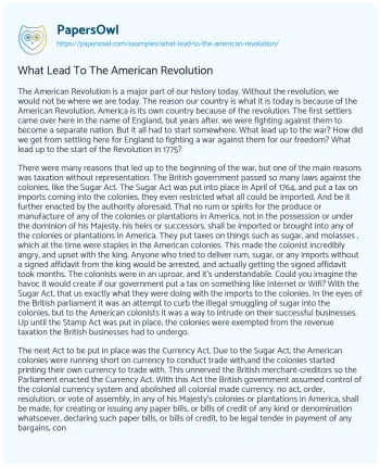 Essay on What Lead to the American Revolution