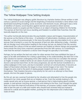 Essay on The Yellow Wallpaper Time Setting Analysis