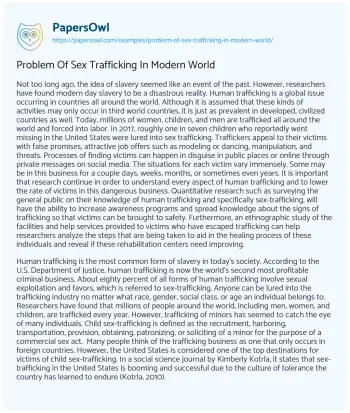 Essay on Problem of Sex Trafficking in Modern World