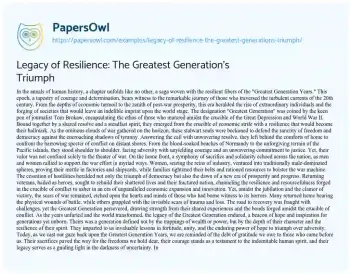 Essay on Legacy of Resilience: the Greatest Generation’s Triumph