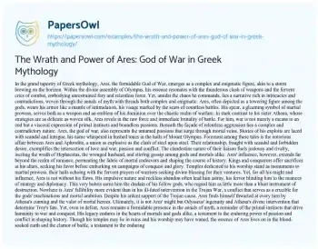 Essay on The Wrath and Power of Ares: God of War in Greek Mythology