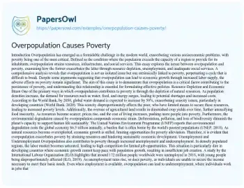 Essay on Overpopulation Causes Poverty