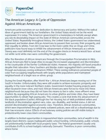 Essay on The American Legacy: a Cycle of Oppression against African Americans