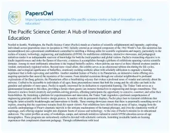 Essay on The Pacific Science Center: a Hub of Innovation and Education