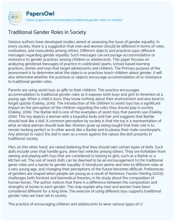 Essay on Traditional Gender Roles in Society