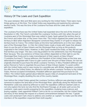 Essay on History of the Lewis and Clark Expedition