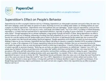 Essay on Superstition’s Effect on People’s Behavior