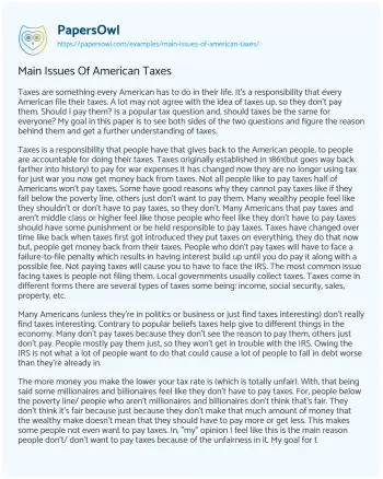 Essay on Main Issues of American Taxes