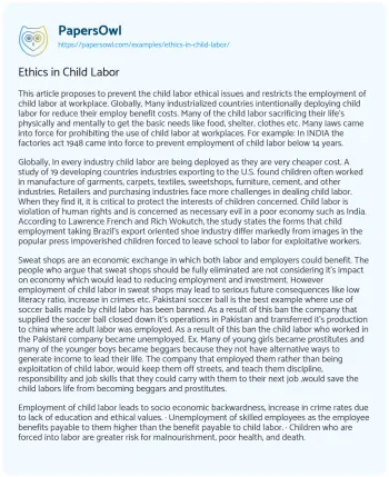 Essay on Ethics in Child Labor