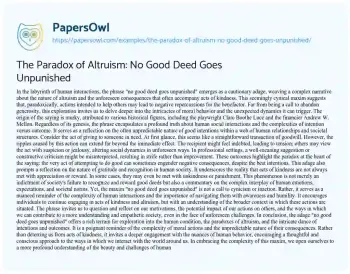 Essay on The Paradox of Altruism: no Good Deed Goes Unpunished