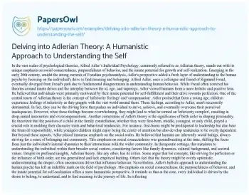 Essay on Delving into Adlerian Theory: a Humanistic Approach to Understanding the Self