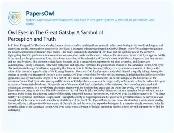 Essay on Owl Eyes in the Great Gatsby: a Symbol of Perception and Truth