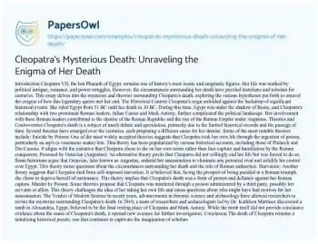 Essay on Cleopatra’s Mysterious Death: Unraveling the Enigma of her Death