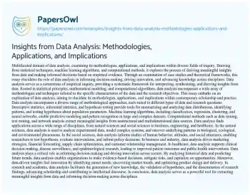 Essay on Insights from Data Analysis: Methodologies, Applications, and Implications