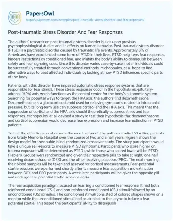 Essay on Post-traumatic Stress Disorder and Fear Responses