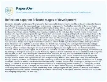 Essay on Reflection Paper on Eriksons Stages of Development