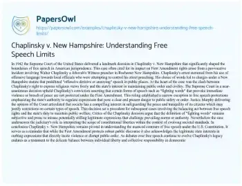 Essay on Chaplinsky V. New Hampshire: Understanding Free Speech Limits