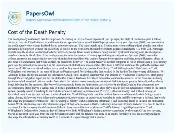 Essay on Cost of the Death Penalty