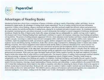 Essay on Advantages of Reading Books