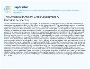 Essay on The Dynamics of Ancient Greek Government: a Historical Perspective