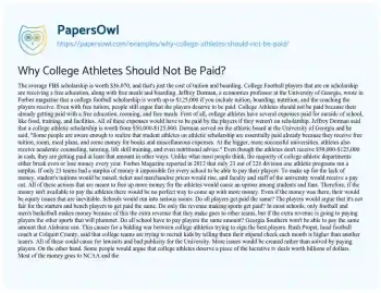 Essay on Why College Athletes should not be Paid?