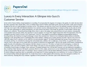 Essay on Luxury in Every Interaction: a Glimpse into Gucci’s Customer Service