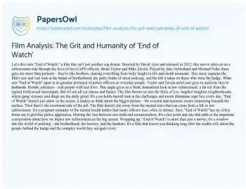 Essay on Film Analysis: the Grit and Humanity of ‘End of Watch’