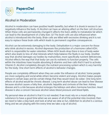 Essay on Alcohol in Moderation