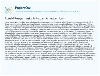 Essay on Ronald Reagan: Insights into an American Icon