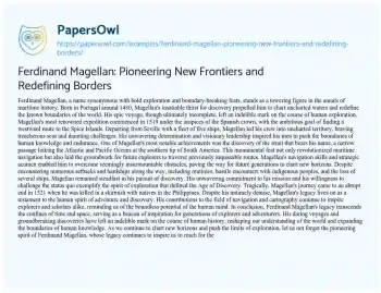 Essay on Ferdinand Magellan: Pioneering New Frontiers and Redefining Borders