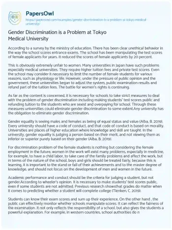 Essay on Gender Discrimination is a Problem at Tokyo Medical University