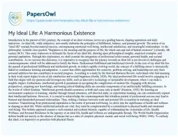 Essay on My Ideal Life: a Harmonious Existence