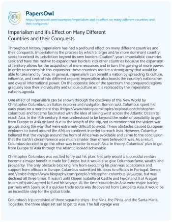 Essay on Imperialism and it’s Effect on Many Different Countries and their Conquests