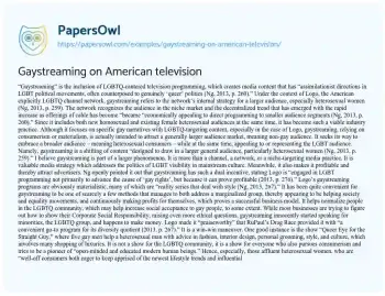 Essay on Gaystreaming on American Television