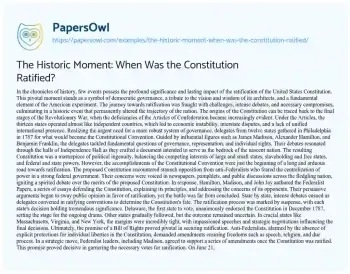 Essay on The Historic Moment: when was the Constitution Ratified?