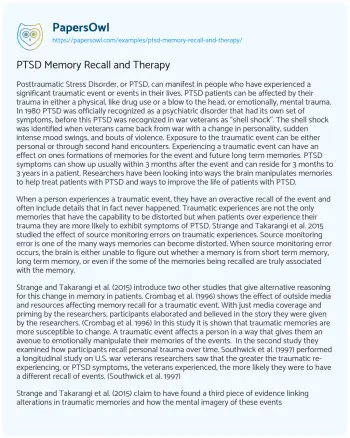 Essay on PTSD Memory Recall and Therapy