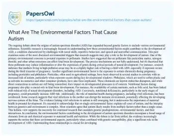 Essay on What are the Environmental Factors that Cause Autism