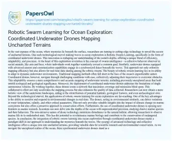 Essay on Robotic Swarm Learning for Ocean Exploration: Coordinated Underwater Drones Mapping Uncharted Terrains